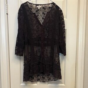 Kyla S o Sheer Brown embroidered lace Tunic S